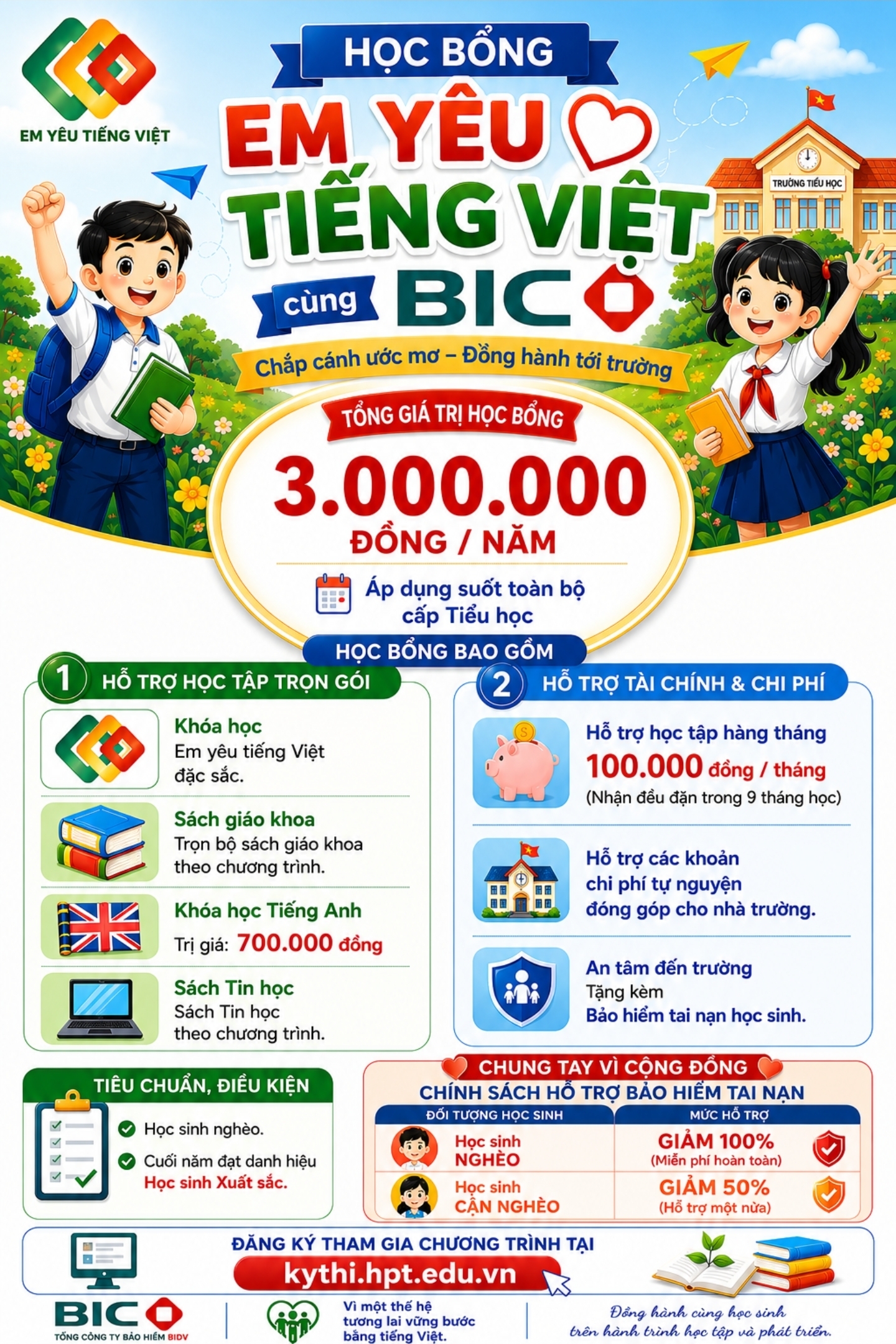 ĐĂNG KÝ HỌC BỔNG "EM YÊU TIẾNG VIỆT CÙNG BIC"
